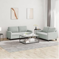 Snsowed 3201496 2 dalių sofos komplektas su pagalvėlėmis, šviesiai pilkas aksomas, poilsio sofa, sofos ir kušetės, relaksacinė sofa, svetainės sofa