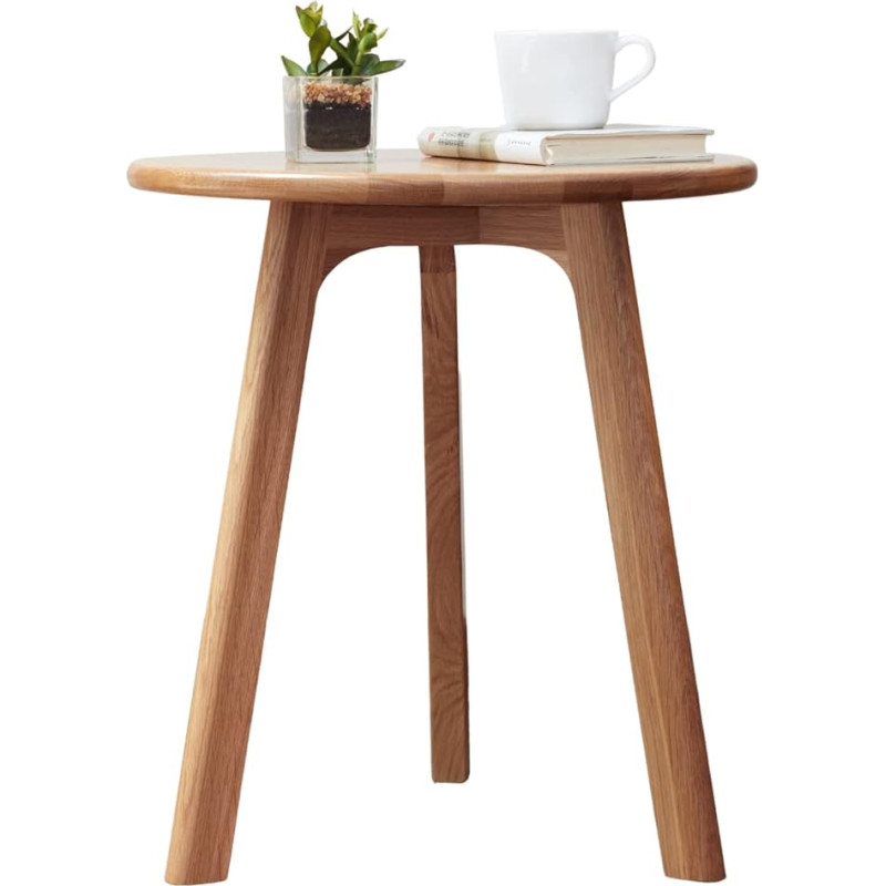 Hymus Kleiner Beistelltisch aus 100 % massiver Eiche, stilvolles Design, runder Beistelltisch mit 3 Beinen, Säulen für Wohnzimmer, Schlafzimmer oder Schlafsaal - moderner Nachttisch aus der Mitte des