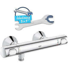 GROHE Precision Flow 34840000 Vandens taupymo dušo maišytuvas (termostatas palaiko pastovią temperatūrą, apsauga nuo apšalimo esant 38 °C temperatūrai, maišytuvas su vandens taupymo mygtuku dušui, su įrankiu 