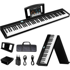 ERENCE Folding Piano Keyboard, 88 Keys, Semi-Weighted Keyboard, 1800mAh Battery, 10W Speaker, Foldable, Portable, Suitable for Professionals and Beginners, Bluetooth and MIDI Interface, Black