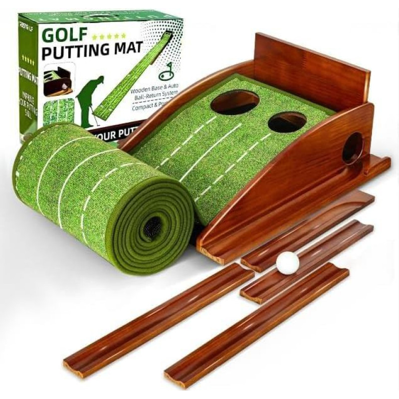 CRESTGOLF golfo dėjimo kilimėlis patalpoje, golfo dėjimo kilimėlis automatinis grįžimo takelis lauko golfo treniruotėms, golfo smūgiavimo kilimėliai patalpoje / lauke SBR golfo kilimėliai, skirti treniruotis vairavimo aikštelėje, naudoti kieme - žalias