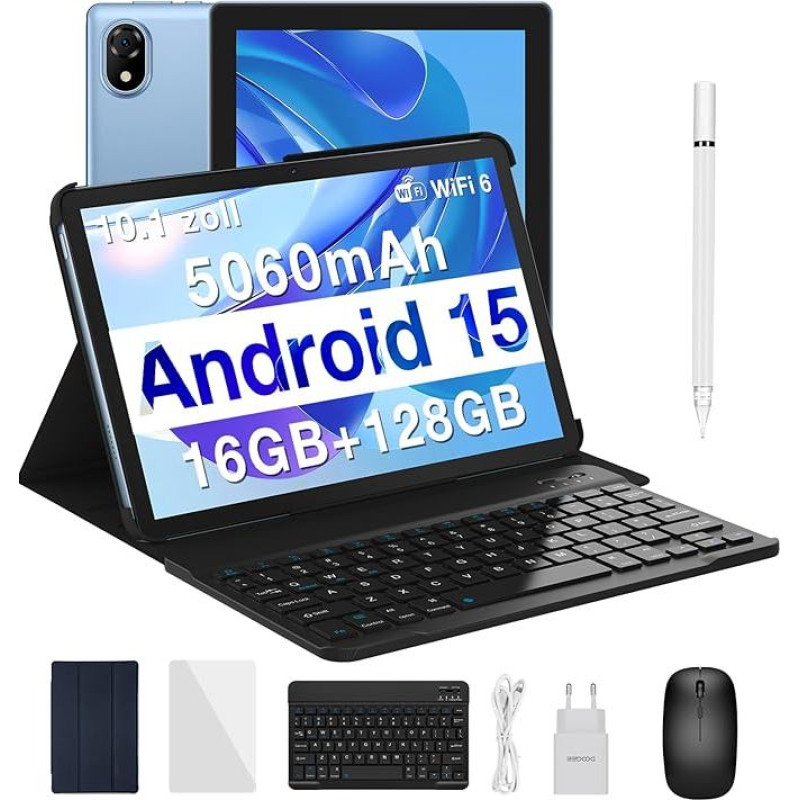 DOOGEE U10 Android 15 planšetinis kompiuteris 10 colių, 16GB RAM + 128GB ROM (2TB TF), planšetinis kompiuteris su klaviatūra, WiFi 6 žaidimų planšetės Widevine L1, 8MP + 5MP, 5060mAh, vaikiški planšetiniai kompiuteriai su rašikliu, klaviatūra, pele, dėklu