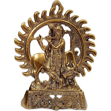 Purpledip Idol Surya Krišna 12511 Dieviškasis Kamdhenu su Gopala Aukso metalo statula