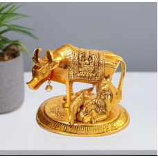 Purpledip Metalinis stabas Kamdhenu karvė ir Makhan choras Viešpats Krišna: Unikalus Ganešos Lakšmi dizainas (12326)