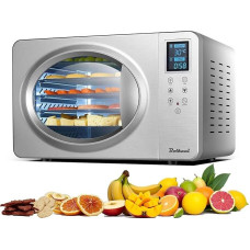 Bolkani Stainless Steel Dehydrator with 6 Trays in Silver in Retro Look, 500 W, LED Display, 20-90 °C Temperature, 24 Hours Timer, Quiet, Includes Drip Tray & Accessories, Ideal for Fruit, Meat, Jerky