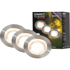 BRILONER - Connect to Shine 12 V Garden System Set of 3 LED Recessed Floor Spotlights with Sleeve, Extension Set, IP67, Warm White Light, Garden Lighting, Recessed Floor Lights, 45 x 66 mm, Silver