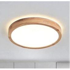 WayLuoung LED Ceiling Light Made of Wood, Diameter 30 cm, 6000 K, 1620 lm, 18 W, Ceiling Light with Round Top, 360° Luminous Natural Wood, Bedroom, Living Room, Children's Room, Kitchen, Dining Room