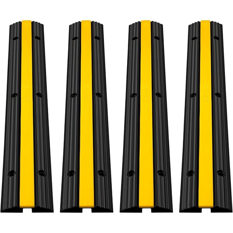 Happybuy 1 kanalo kabelių apsaugos kilimėlis, kabelių apsauga, 4 dalių komercinis termoplastinės gumos kabelių tiltas su moduliniu dizainu, skirtas automobilių stovėjimo aikštelėms, sandėliams, 100 x 15 x 2,5 cm,