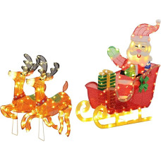 Outsunny 246 LED Christmas Decoration in Warm White Santa Claus with Reindeer on Sleigh, Christmas Lights with Steel Frame, for Indoor, Outdoor, Multicoloured