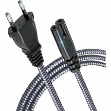 RIKSOIN Power Cable 2-Pin Euro Plug (CEE 7/16 to C7) Nylon Braided Universal Small Device Cable with VDE for TV, PS3/PS4/PS5, One S/X, Laptop Power Supply, Blu-ray, Radio etc. (8 m, Grey)