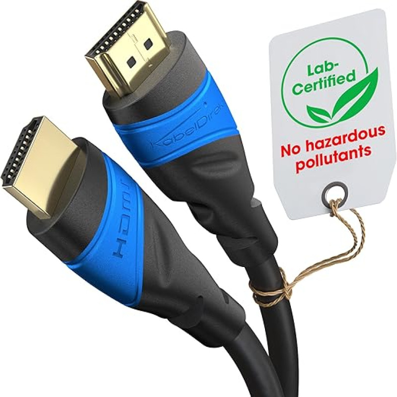 KabelDirekt 8K/4K HDMI kabelis - 10,6 m - 8K@60Hz (ypač varinis, skirtas greitam Ultra HD, 4K@120Hz/8K@60Hz - suderinamas su HDMI 2.0, didelės spartos su Ethernet, Blu-ray/PS5/Xbox X serijos komutatoriumi, juodas)