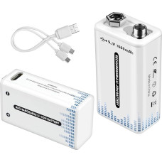 9 V bloko baterijos įkraunamos baterijos: 1000 mAh ličio baterijos su USB C jungtimi, skirtos dūmų detektoriui, priešgaisrinės signalizacijos multimetrui (2 vnt.)