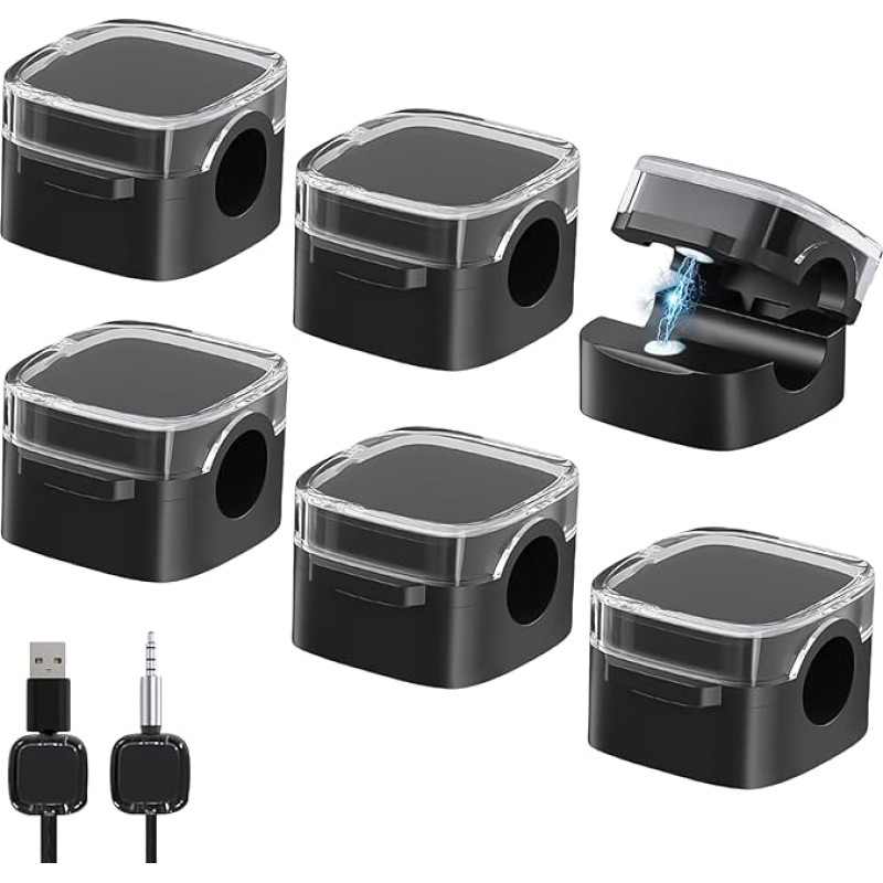 htdayang Kabel-Clips, magnetischer Kabel-Organizer, selbstklebend, Schreibtisch-Kabelmanagement für Nachttisch, Küchengeräte, Büro, Schwarz, 6 Stück