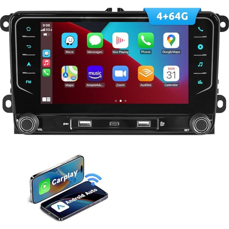 ESSGOO 4 + 64G automobilinis radijas su belaidžiu 