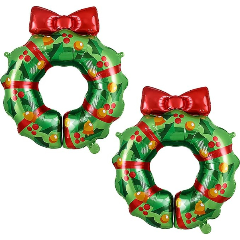 Bohue 2 Stück große Weihnachtskranz-Folienballons Weihnachtskranz Ballon Frohe Weihnachten Luftballons Feiertagsdekoration für Partyzubehör
