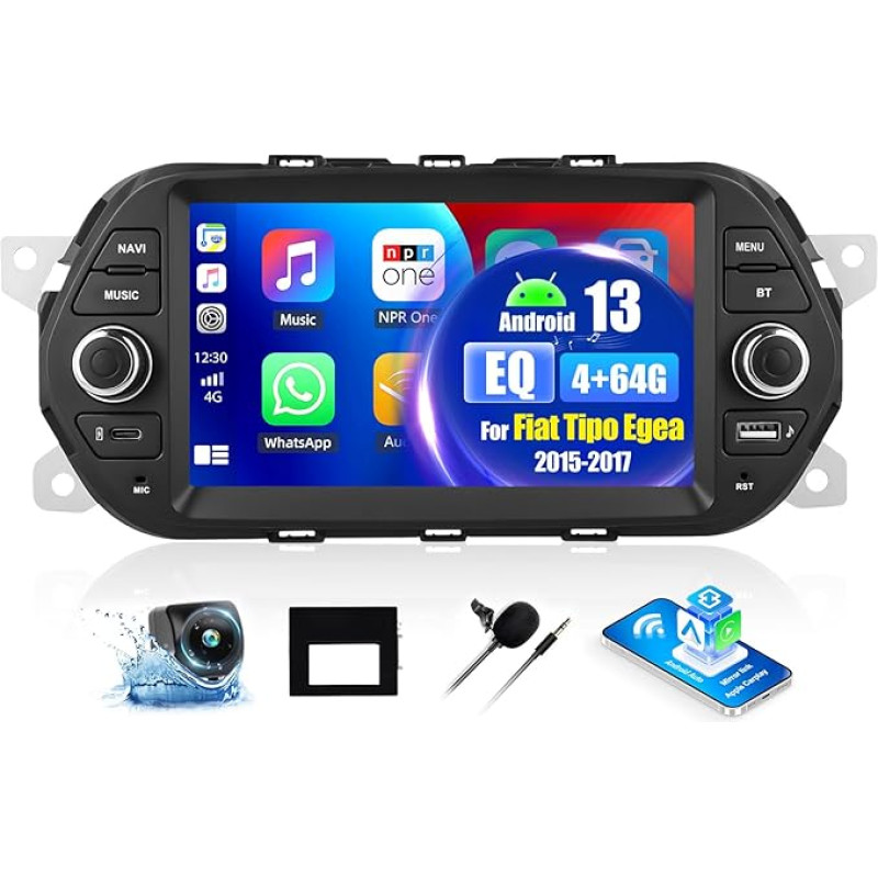 OiLiehu 4G + 64G Android 13 automobilinis radijo imtuvas Fiat Tipo Egea 2015-2017 Belaidis CarPlay Android automobilinis 7 colių automobilinis radijo imtuvas su ekranu su Bluetooth GPS Mirror Link FM RDS WiFi SWC EQ atbulinės eigos kamera