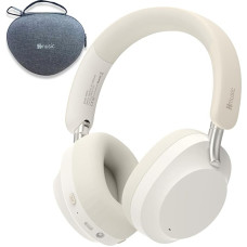 Hmusic MS04 4-Mic Aktive Noise Cancelling-Kopfhörer, 2 Mic ENC, 80H Spielzeit, Over-Ear-Bluetooth-Kopfhörer, 3,5 mm-AUX-Kabel, mit Etui, faltbare kabellose Kopfhörer für Spiele/Reisen/Arbeit, weiß