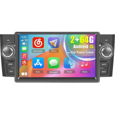 Hikity 2+64G Android 15 Car Radio for Fiat Punto 05-09/Linea 07-11 Radio Carplay Android Car Wireless 7 Inch IPS Touch Screen Radio with Reversing Camera Bluetooth Navigation WiFi FM RDS Mirror Link