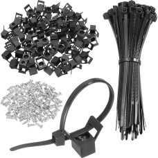 sourcing map 60 Stück 2,2 cm Kabelbinder-Sattel-Typ-Halterungen mit 15,2 cm Kabelbindern und M5-Blechschrauben, Draht-Organizer-Halterklemmen-Set, Schwarz