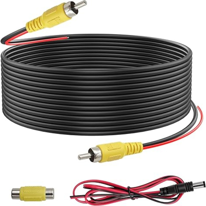 Hoembpn 10 m RCA kabelis Video Jack Audio Galinio vaizdo kamera Dvigubas ekranuotas prailginimo kabelis su adapteriu RCA Female ir 1,2 m nuolatinės srovės maitinimo kabelis, skirtas prijungti monitorių ir