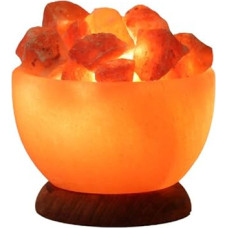 HIMALAYA SALT DREAMS Apšviestas apvalus druskos krištolo dubuo su mediniu pagrindu, kristalinė druska iš Pandžabo/Pakistano, oranžinė spalva, apie 13 x 13 x 15 cm, 3 vnt.