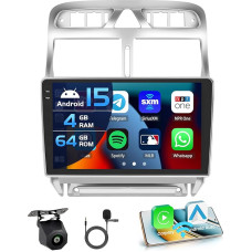 Inefala 4+64G Car Radio for Peugeot 307 307CC 307SW 2002-2013 Android 15 with 9 Inch In-Cell Screen Support Wireless Carplay and Android Car Mirror Link Radio FM/RDS GPS WiFi Bluetooth SWC