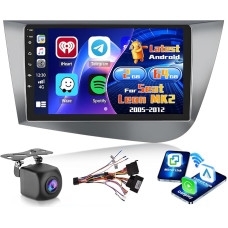 Inefala Android 15 Radio for Seat Leon MK2 2005-2012 2+64G with Wireless CarPlay Android Car, 9 Inch Screen with EQ 26UI FM RDS GPS Bluetooth WiFi SWC AHD Reversing Camera