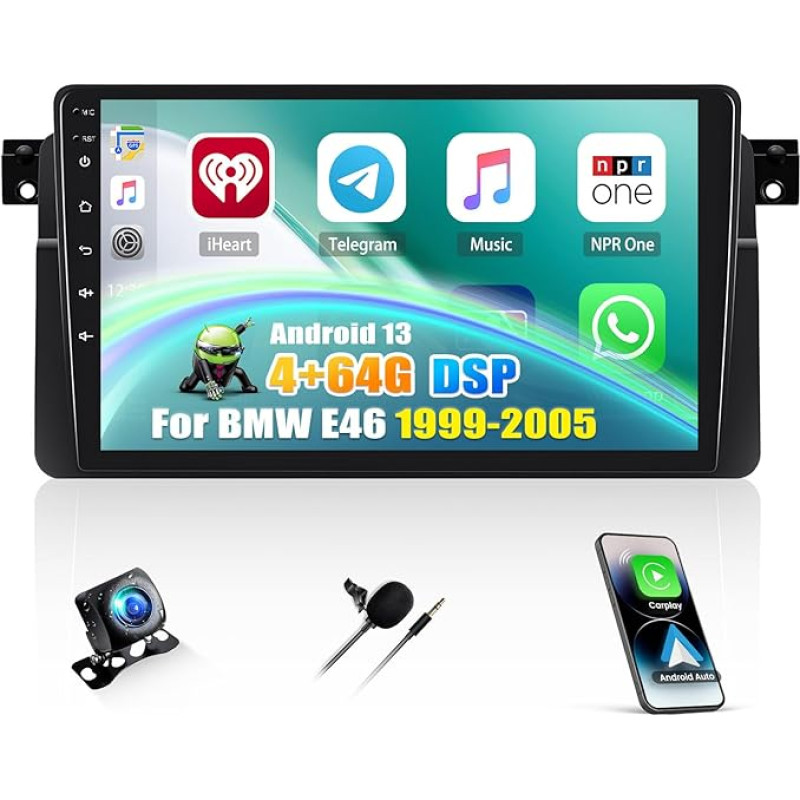 CAMECHO 4+64G 9 colių DSP automobilinis radijas BMW E46 (1999-2005) su atbulinės eigos kamera, 