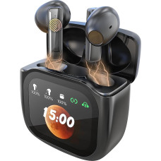 PORTENTUM Wireless Bluetooth 5.4 Headphones - LED Touch Display Personalised - Noise Cancelling Dual ENC - Battery Life 50h - In-Ear Touch Control - HiFi Bass - Comfortable Fit - USB-C