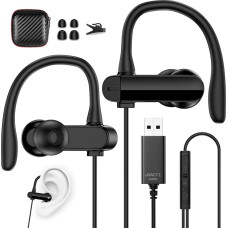 AIAUXAI USB ausinės su mikrofonu nešiojamajam kompiuteriui, ausų kabliukai, garsumo reguliavimas, triukšmo mažinimas, į ausis įkišamos USB ausinės su kabeliu, skirtos PS4/5, 