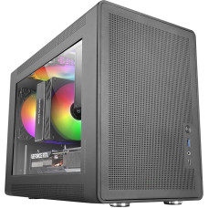Mars Gaming MC-XPS, Ultra Compact MicroATX Case, Tempered Glass + Mesh Panels, FRGB 120 mm Fan, Mesh Cooling Technology, Dual PSU Support for ATX and SFX, Mini-Tower PC USB-C, Black