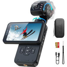 5K Vlog kamera, 3 ašių stabilizavimo Vlog kamera su 3,5 colio pasukamu jutikliniu ekranu, CMOS 1/2,5 colio ir 4K/60FPS vaizdo įrašu, veido stebėjimas, IR naktinio matymo vaizdo kamera su 64G kortele, skirta Vlog/YouTube