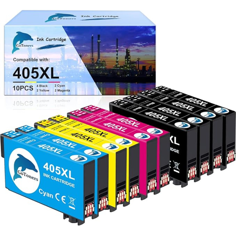 GoToners 405XL spausdintuvų kasetės, suderinamos su Epson 405 XL kasetėmis, skirtomis Workforce Pro WF-4820 WF-3820 WF-4830 WF-3825 WF-4825 WF-7840 WF-7830 WF-7835 spausdintuvams (4 juodos, 2 žydros, 2 purpurinės, 2 raudonos ir 2 raudonos spalvos)