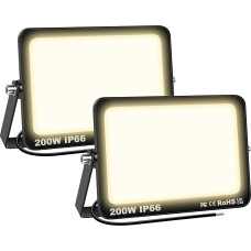 SKYWORLD 200 W LED Outdoor Spotlight, 2 Pieces, 20000 LM Floodlight, 4000 K Warm White Outdoor Spotlight, IP66 Waterproof Outdoor Light for Backyard, Garage, Hallway, Garden