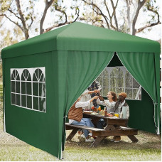 Yitahome 3 x 3 m Waterproof Folding Gazebo with Side Panels, Foldable Pop-Up Gazebo, Outdoor Garden Gazebo, Height Adjustable, for All Seasons, Anti-UV, for Party, Camping, Markets, Festival, Green