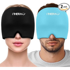 I-THERA-U Migrenos kepurė, 2 dalių juoda, mėlyna - 360° migrenos kaukė, galvos skausmo kaukė, migrenos šalčio terapijos kaukė, migrenos malšinimo kepurė, galvos skausmo malšinimo kepurė, vėsinimo kaukė, vėsinimo gaubtas