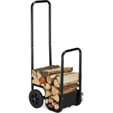 Relaxdays Firewood Cart Steel 2 Wheel Log Cart, Firewood Transport & Storage, Up to 40 kg, Black