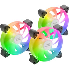 MARSGAMING MF-3A, Kit 3x FDB Ultra Quiet Fan ARGB Rainbow 360° Frameless Lighting, 3-in-1 Fan with Full ARGB Compatibility, Dual ARGB Male + Female Connector, Black