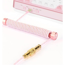 MAMBASNAKE Custom Coiled Keyboard Cable and Aviator Cable Winder Set - Aviator Cable Fixed Rod Metal Weight Bar + pintas USB-C kabelis su 24K aukso aviacijos jungtimi, skirtas žaidimų klaviatūroms - rožinis