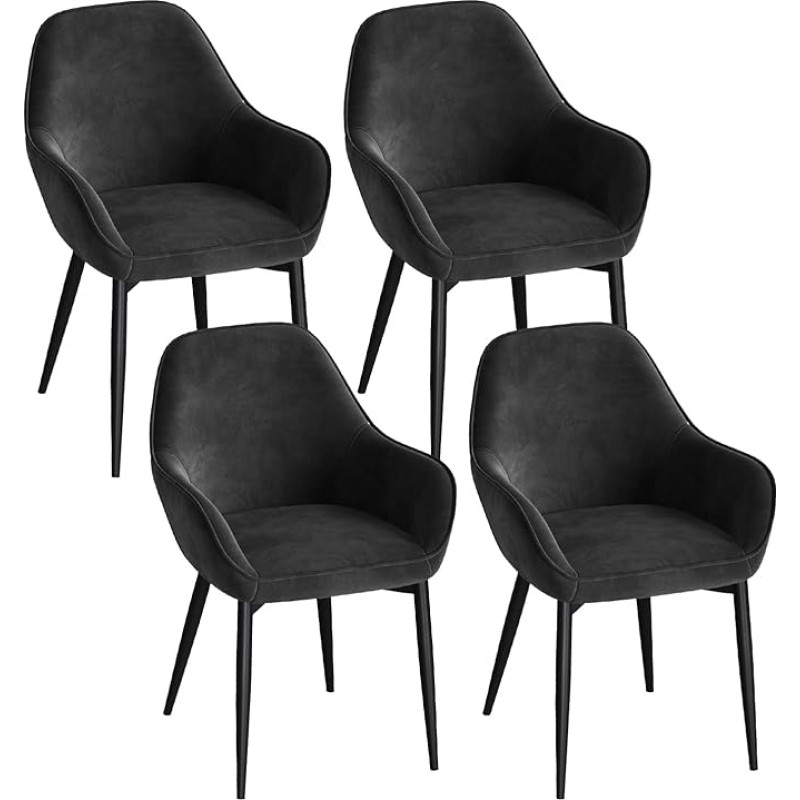 ELUCHANG Valgomojo kėdės, 4 kėdės, virtuvės kėdės, minkštos kėdės, patogūs porankiai, poilsio kėdės, maksimali apkrova 150 kg, aksomas, skirtos valgomajam, virtuvei, svetainei, juodos spalvos