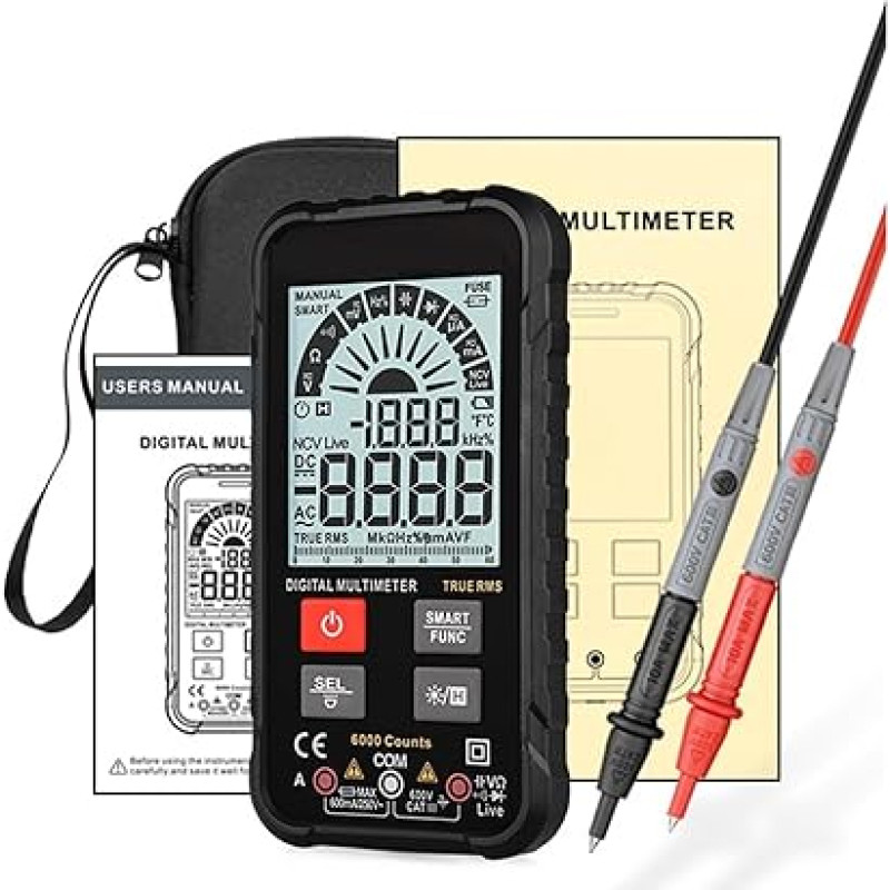 Profesionalus skaitmeninis multimetras Mini Smart Automobilinis testeris Automatinis diapazonas NCV AC DC Ohm Kapazität Transistor Tester (112B Smart)
