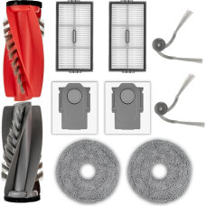 (10 Stück) Saros 10R/ Qrevo CurvX Ersatzteile Kompatibel mit Roborock Saros 10R/ Qrevo CurvX Roboterstaubsauger, 2 Bürstenwalzen, 2 Seitenbürsten, 2 Staubbeutel, 2 HEPA-Filter, 2 Moppauflagen