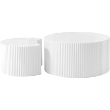 Modern White Nesting Coffee Tables Set - 2 - Piece Round MDF Embossed Board with Matt White Paint, Nordic Style for Living Room, Space - Saving Nesting Design