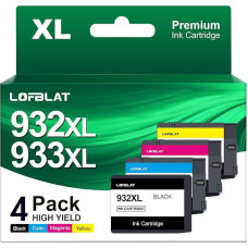 LOFBLAT 932XL 933XL daugiapakopės spausdintuvo kasetės, suderinamos su HP spausdintuvo 932 933 932XL 933XL kasetėmis, skirtomis HP Officejet 6600 6700 6100 7510 7110 7610 7612 (juoda, žydra, purpurinė, geltona, 4 pakuotės)