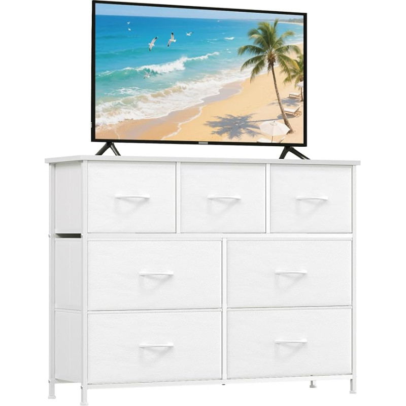 Somdot komoda balta su 7 medžiaginiais stalčiais, medinis stalčius, medinis stalviršis, gyvenamasis kambarys, vaikų kambarys, prieškambaris, komoda, virtuvės spintelė, miegamojo spintelė