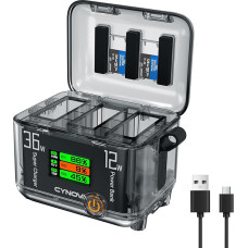 CYNOVA Osmo Action 5 Pro akumuliatoriaus įkroviklis DJI Osmo Action 5 Pro akumuliatoriui, 36 W trijų kanalų greitasis įkroviklis DJI Action 5 Pro, dvipusis įkrovimo dėklas Osmo Action 5 Pro/Osmo Action 4/Osmo 360
