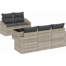 Rantry 6-Teiliges Garten Sofa Set mit Kissen Hellgraues Rattan Gartenlounge Model3346602