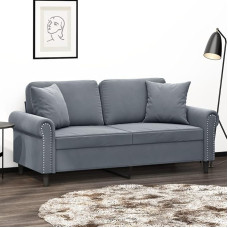 LAPOOH 3200946 2 vietų sofa su dekoratyvinėmis pagalvėlėmis, tamsiai pilka, 140 cm, aksomas, poilsio sofa, sofos ir kušetės, poilsio sofa, sofa svetainei