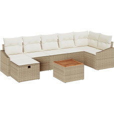 Rantry 8-teiliges Garten Sofa Set mit Kissen Beige Poly Rattan Gartenlounge Model3359575