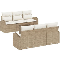Rantry 7-teiliges Garten Sofa Set mit Kissen Beige Poly Rattan Gartenlounge Modelis3345931